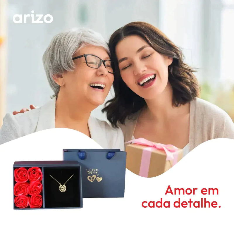 Colar Trevo De Coração Com 6 Rosas (Presente de Dia das Mães)